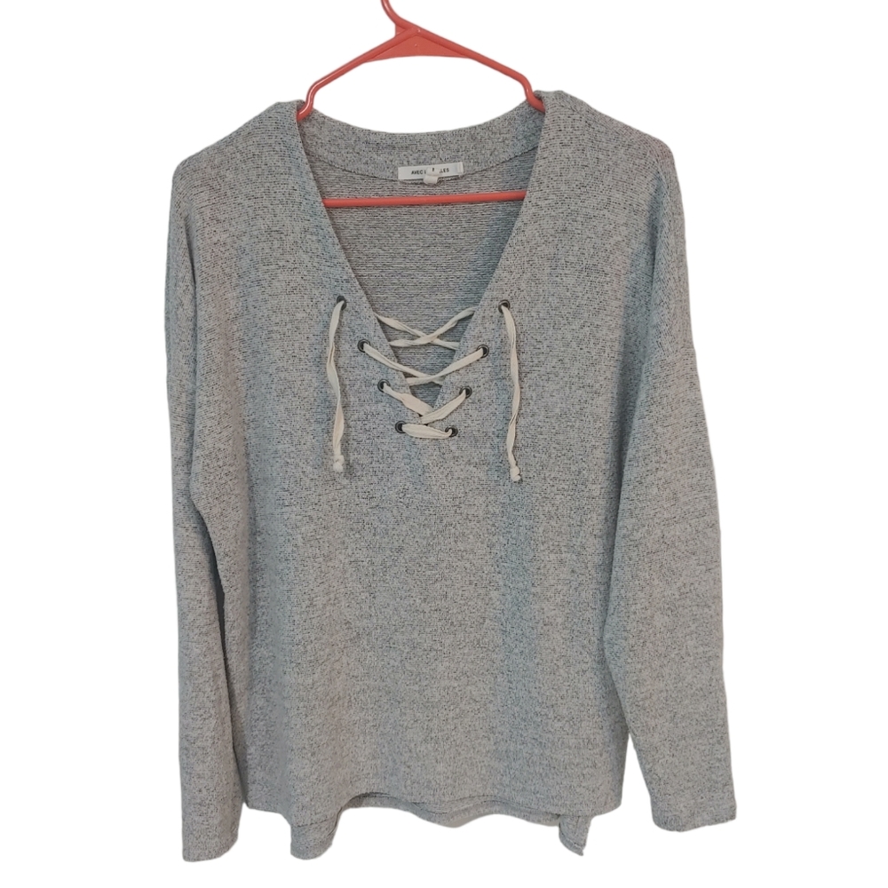 AVEC LES FILLES Grey Women's Tie Up Pullover Size Medium